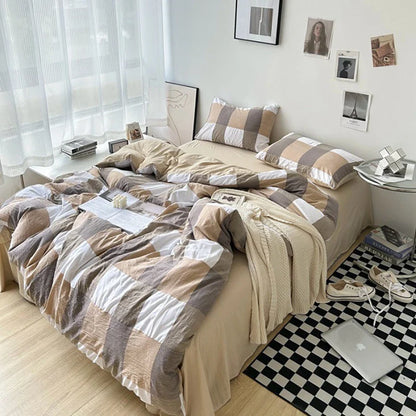 Rynx | Striped Plaid Series Bedding Comforter Sets Duvet Cover Sheet Set with Pillowcase Bedding Set for Queens/King Bed
