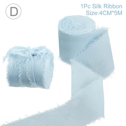 Rynx | 5M Handmade Frayed Edged Satin Chiffon Silk Ribbon - For Wedding Invitations, Bouquets, Birthday Party Decorations, and Gifts