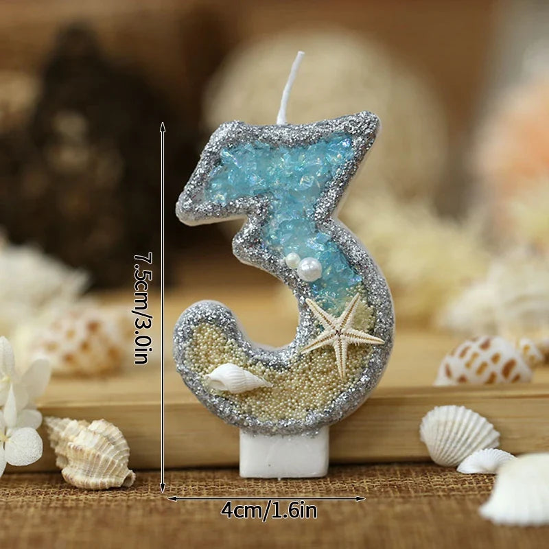 Rynx | Crown Number Candles for Birthdays – Digital 0-9 Cake Decoration with Ocean Starfish and Seashells Cake Topper for Anniversary and Special Days
