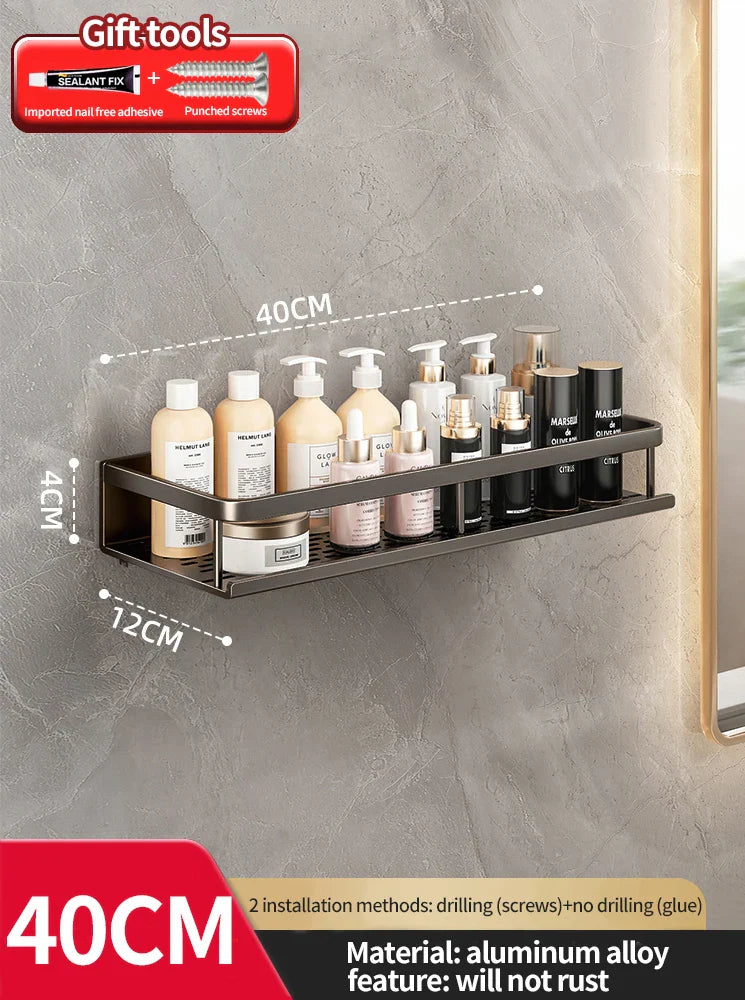 Rynx | Punch-Free Bathroom Rack – Aluminum Space-Saving Shelf – No Drill Hanging Organizer – Wall-Mounted Toilet Shelf for Efficient Bathroom Storage