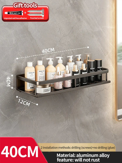 Rynx | Punch-Free Bathroom Rack – Aluminum Space-Saving Shelf – No Drill Hanging Organizer – Wall-Mounted Toilet Shelf for Efficient Bathroom Storage