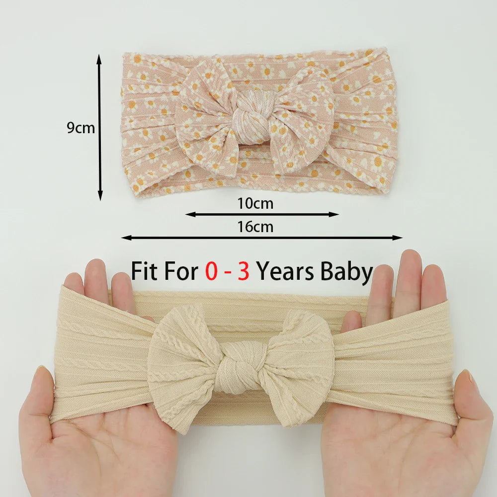 Rynx | 3Pcs Baby Headband Set: Knit Bows, Elastic Nylon Turban