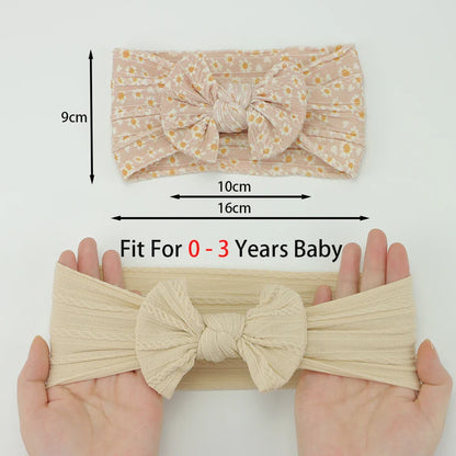 Rynx | 3Pcs Baby Headband Set: Knit Bows, Elastic Nylon Turban