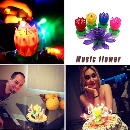 Rynx | Lotus Music Candle - Double Flower Blossom Birthday Cake Rotating Electronic Candle