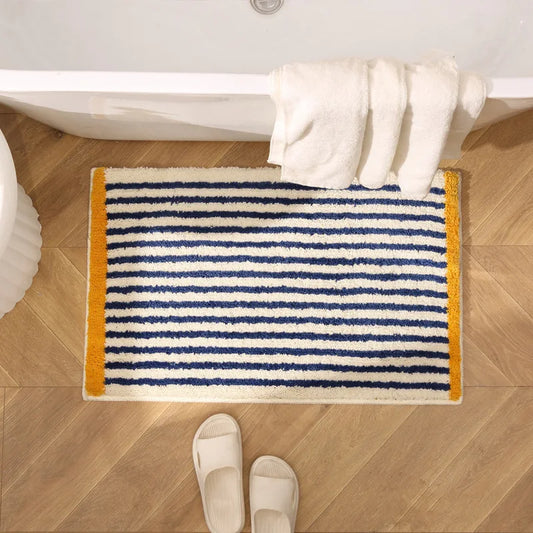 Rynx | Tufting Blue Stripes Bathroom Mat Bath Mat Long Living Room Rug Nightstand Rug Soft Bedroom Floor Tidy Pad Aesthetic Home Decor