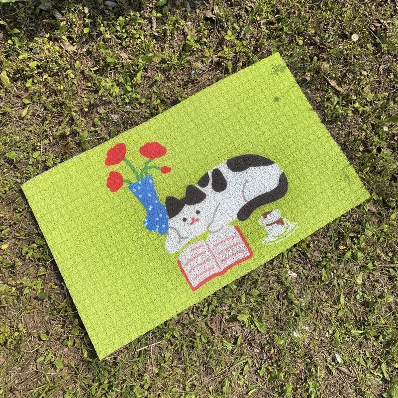 Rynx | Cuttable PVC cute cat welcome mat entrance mat rug anti-dust floor organizer cushion hallway outdoor home decor 45x70cm