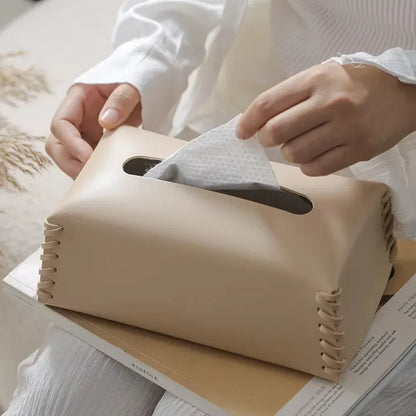 Rynx | Nordic woven tissue box leather napkin holder luxury paper box toilet towel holder high-quality bedroom table decoration