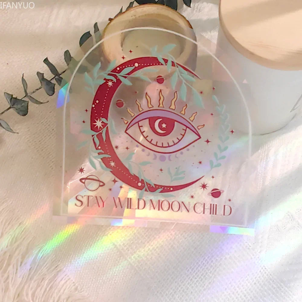 Rynx | PVC Self-Adhesive Glass Window Stickers | Sun Catcher Cat Moth Energy Suncatcher | Rainbow Prisms Sunlight Decals