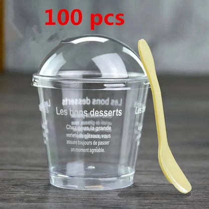 Rynx | Elegant clear dessert cup collection with lids and spoons - Perfect for ice cream, yogurt, and mousse
