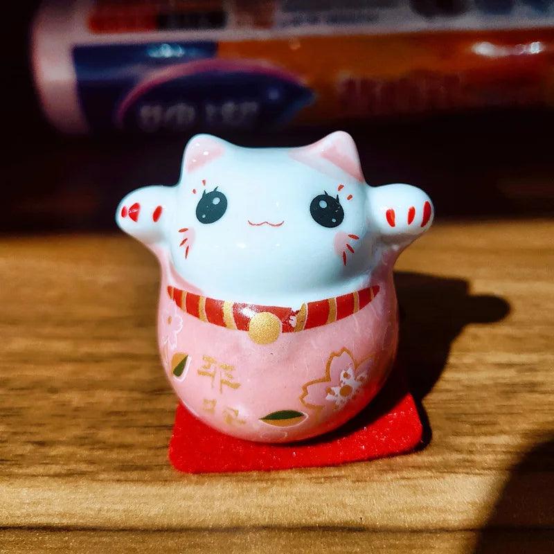 Rynx | Charming Japanese Ceramic Lucky Cat Daruma Figurine for Home Decor and Gifts
