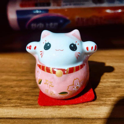 Rynx | Charming Japanese Ceramic Lucky Cat Daruma Figurine for Home Decor and Gifts