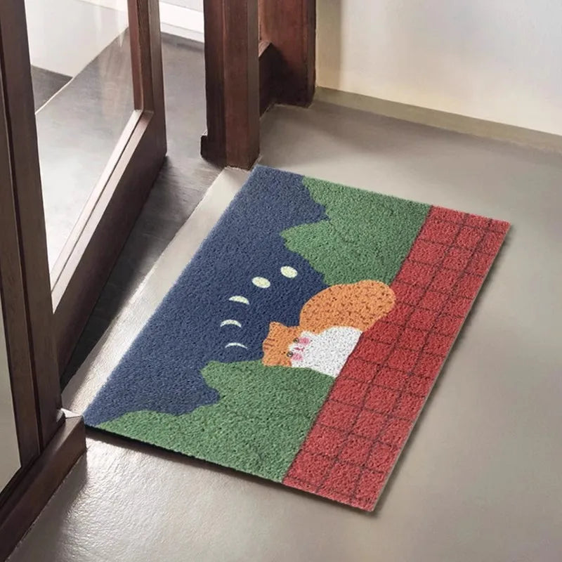 Rynx | Cuttable PVC cute cat welcome mat entrance mat rug anti-dust floor organizer cushion hallway outdoor home decor 45x70cm