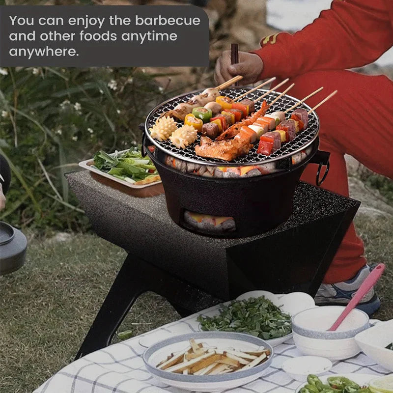 Rynx | Outdoor Holzkohlegrill Tragbarer Gusseisen BBQ 10-Zoll Oberfläche Camping Picknicks Outdoor Partys Kompaktes Design Zuhause Terrasse Campingplatz