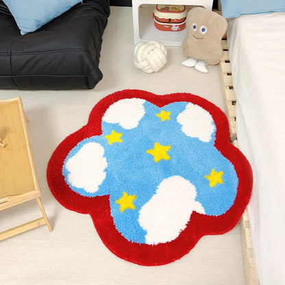 Rynx | Nordic Tufting Sky Star Living Room Rug Soft Flower Shape Kids Play Mat Non-Slip Carpet Mat Kawaii Home Tidy Decor 90x90cm
