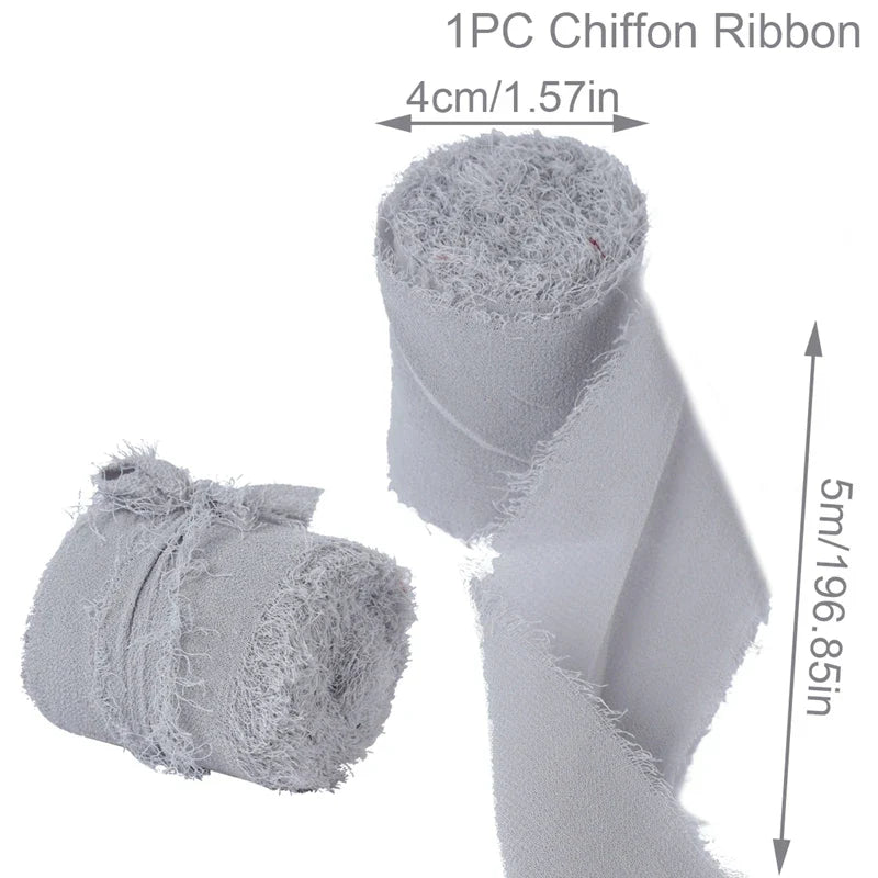Rynx | 5M Handmade Frayed Edged Satin Chiffon Silk Ribbon - For Wedding Invitations, Bouquets, Birthday Party Decorations, and Gifts
