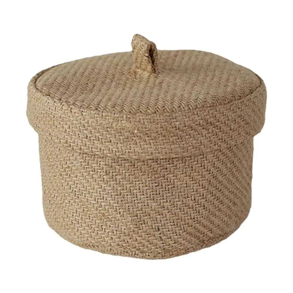 Rynx | Stylish round jute basket with lid - Contemporary organizational solution