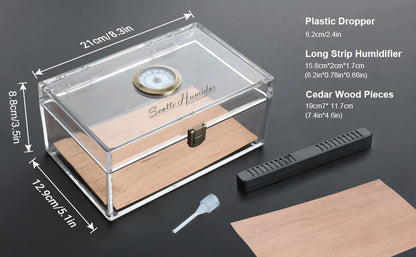 Rynx | Scotte Acrylic Cigar Case Humidor – Holds 20 Cigars, Includes Hygrometer, Humidifier, Cigar Cutters, Punch & Accessories