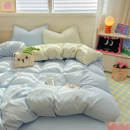 Rynx | INS Stripes Bedding Comforter Set Pillowcase Bed Sheet Twin Full Size Bedding Duvet Set Queen/King Double Twin