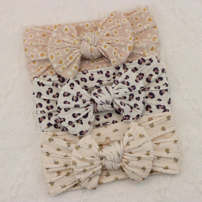 Rynx | 3Pcs Baby Headband Set: Knit Bows, Elastic Nylon Turban