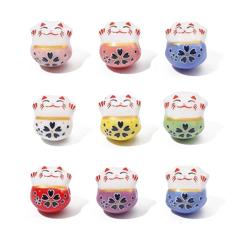 Rynx | Set of 2 Artisan 14mm Ceramic Lucky Cat Charms for Creative Jewelry Designs
