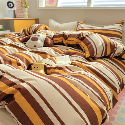 Rynx | INS Stripes Bedding Comforter Set Pillowcase Bed Sheet Twin Full Size Bedding Duvet Set Queen/King Double Twin