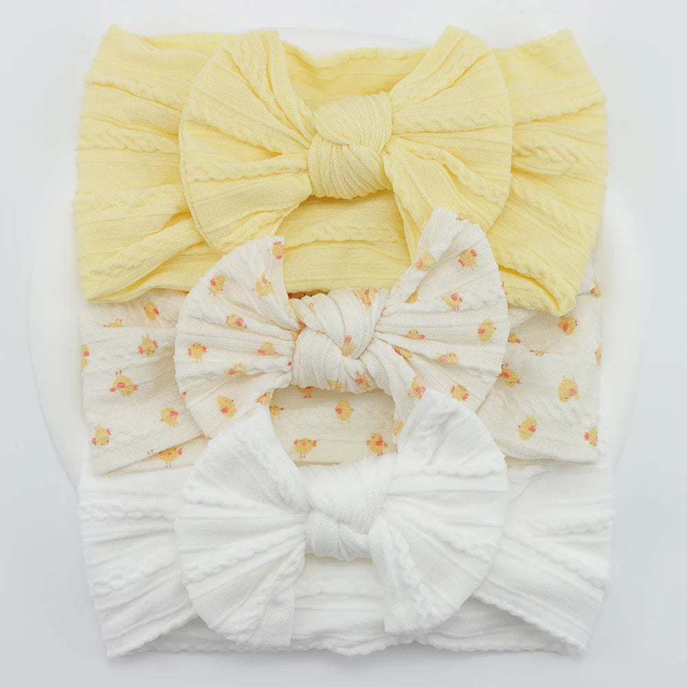 Rynx | 3Pcs Baby Headband Set: Knit Bows, Elastic Nylon Turban