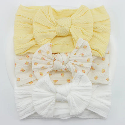 Rynx | 3Pcs Baby Headband Set: Knit Bows, Elastic Nylon Turban