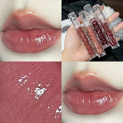Rynx | 8 Colors Moisturizing Mirror Lip Lacquer Long-lasting Lipstick Black Tea Brown Liquid Lipstick Lip Oil Care Make-up Korean Cosmetics