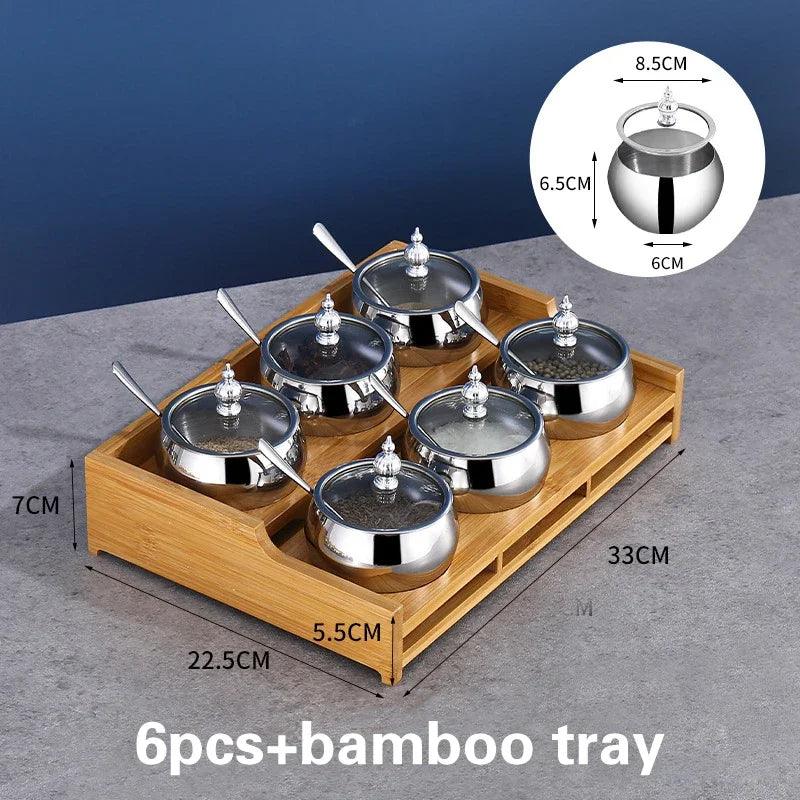 Rynx | Stainless Steel Spice Storage and Oil Sprayer Set - Essential Organizer for Culinary Lovers