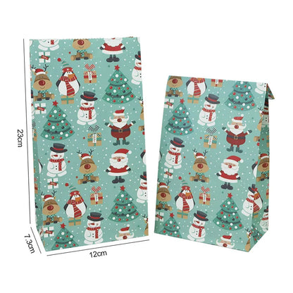 Rynx 10 pieces kraft paper candy cookie bags Santa snowman Christmas gift packaging bags Xmas Navidad New Year party decoration supplies