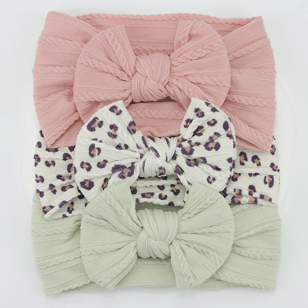 Rynx | 3Pcs Baby Headband Set: Knit Bows, Elastic Nylon Turban