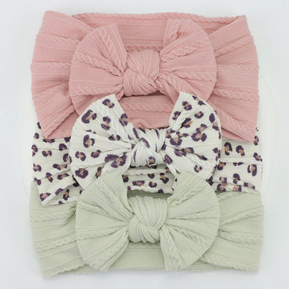 Rynx | 3Pcs Baby Headband Set: Knit Bows, Elastic Nylon Turban