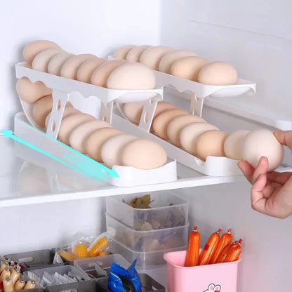 Rynx | Automatic Scrolling Egg Rack Holder - Refrigerator Egg Dispenser and Organizer Box for Kitchen Storage