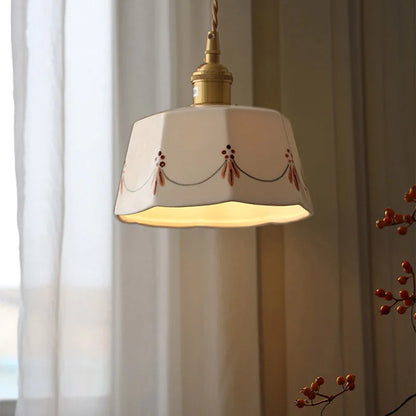 Rynx | Japanese retro ceiling lamp made of embellished brass, printed ceramic