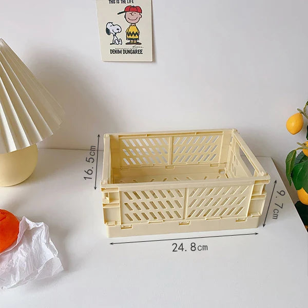 Rynx | In-Desk Storage Baskets Foldable Makeup Stationery Storage Organizer Rack Cute Desk Foldable Mini Plastic Collapsible Basket