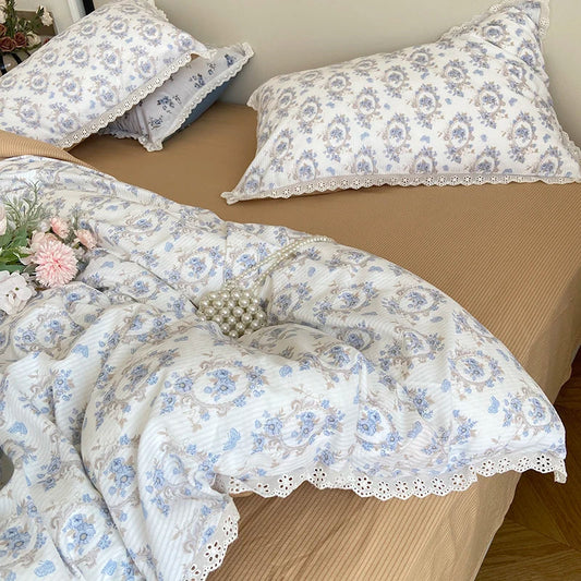 Rynx | Ins Floral Bettwäsche Set Spitze Romantisch Für Frauen Mädchen Flach Spannbetttuch Mit Orange Kissenbezügen Weiches Gewaschenes Baumwolle Vollgröße