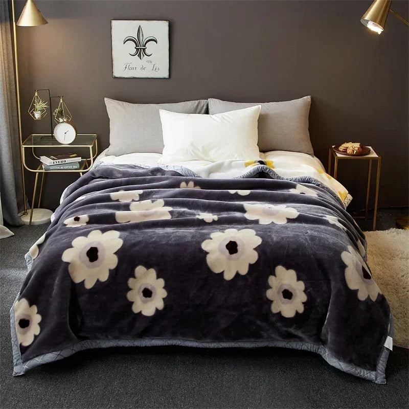 Rynx double-sided printed autumn winter blankets for the bed soft warm encrypted flocking crinkle blanket skin-friendly weighted blanket