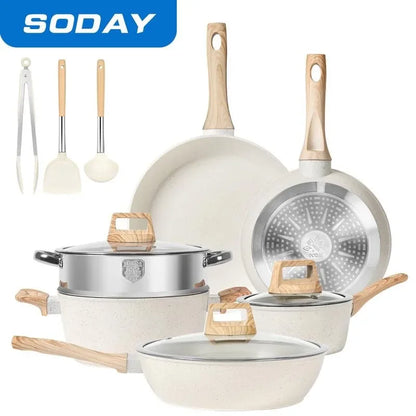 Rynx | SODAY 12 Piece Granite Nonstick Cookware Set - Induction Compatible Kitchen Pots and Pans