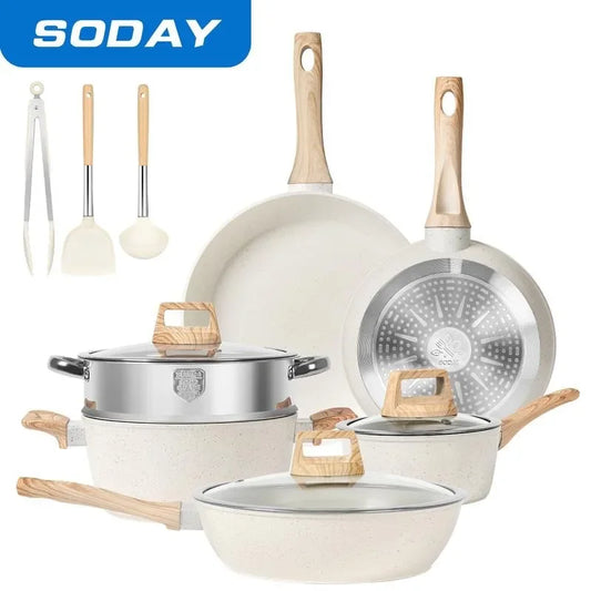 Rynx | SODAY 12 Piece Granite Nonstick Cookware Set - Induction Compatible Kitchen Pots and Pans