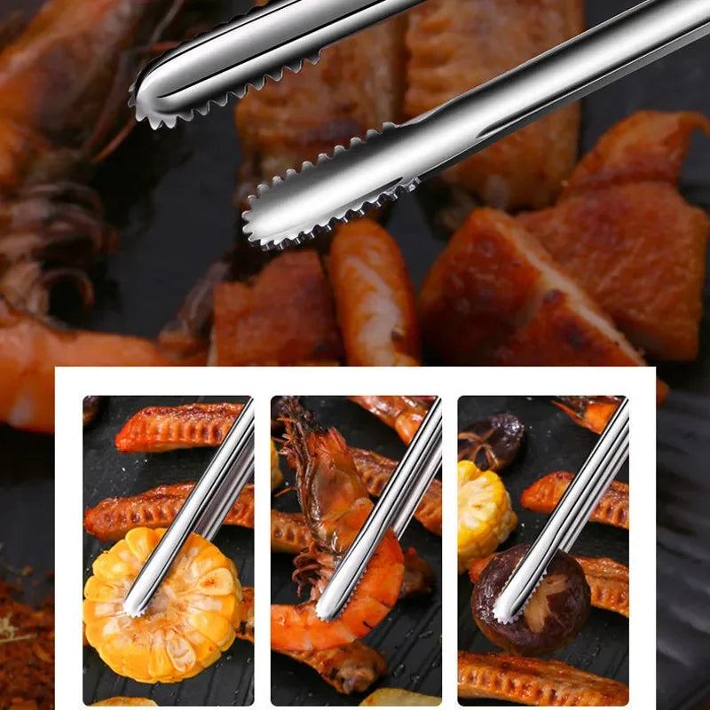 Rynx | Stainless Steel Grill Tongs – Non-Slip Food Clip, BBQ Steak, Bread Tong, Cooking Utensils, Party Kitchen Gadgets