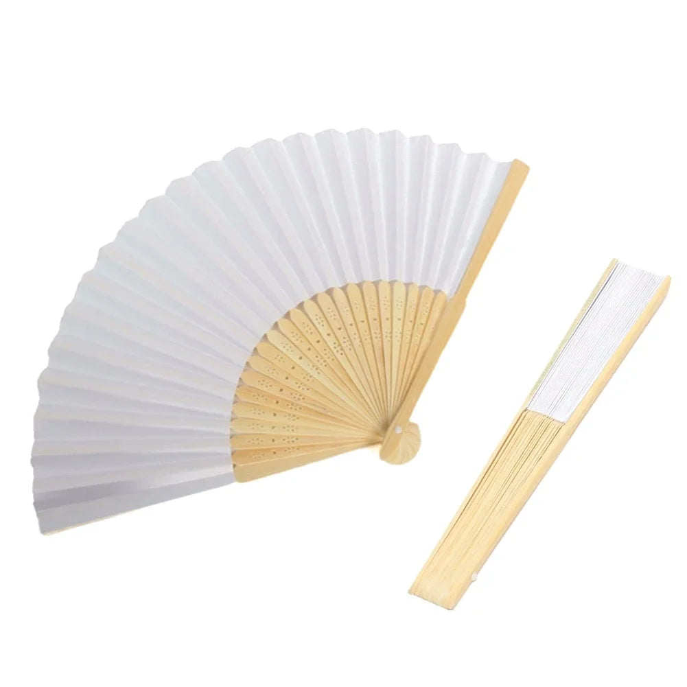 Rynx | DIY Paper Bamboo Folding Fans - Blank White Fans for Calligraphy, Painting, Wedding Gifts - Adults & Children's Practice (1-50pcs)
