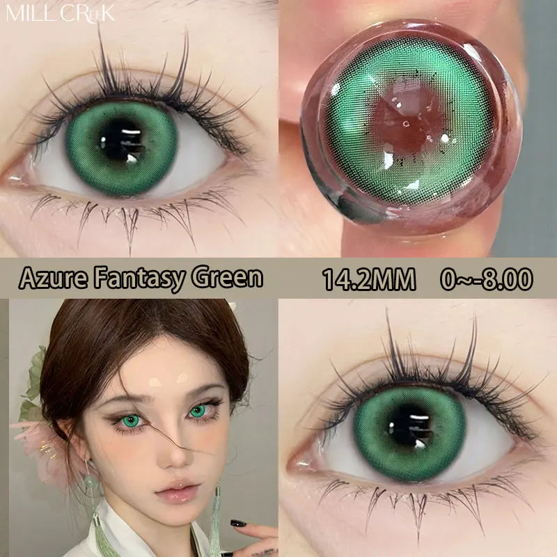 Rynx | 1Pair New Lenses Colored Contact Lenses with Prescription Myopia Lenses with Power 0~-8 Blue Lenses Fast Delivery