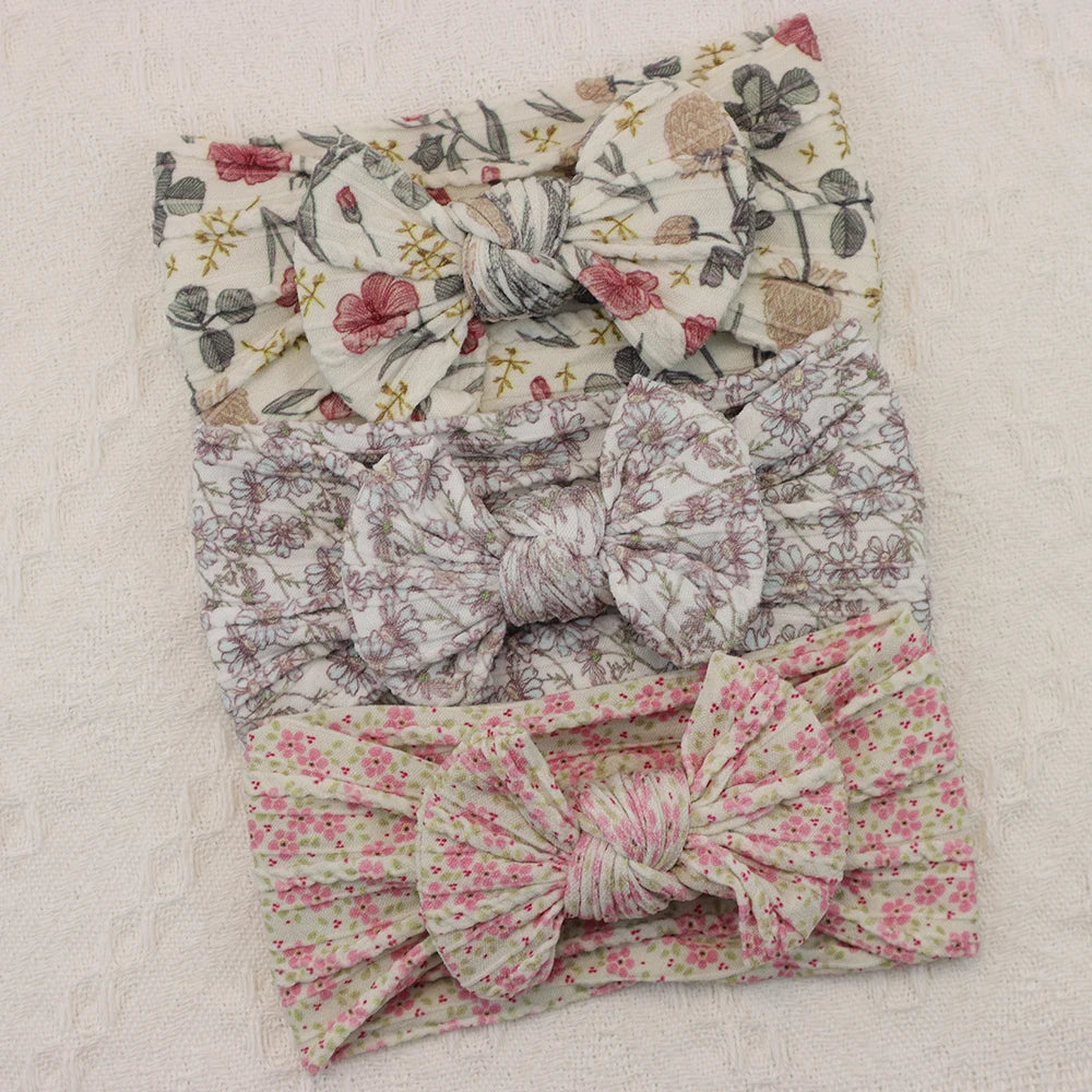 Rynx | 3Pcs Baby Headband Set: Knit Bows, Elastic Nylon Turban