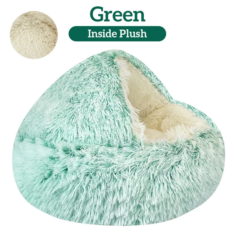 Rynx | Long Plush Cat Bed Round Cat Pillow Cat House 2 in 1 Warm Cat Basket Cat Sleeping Bag Cat Nest Kennel for Small Dog Cat