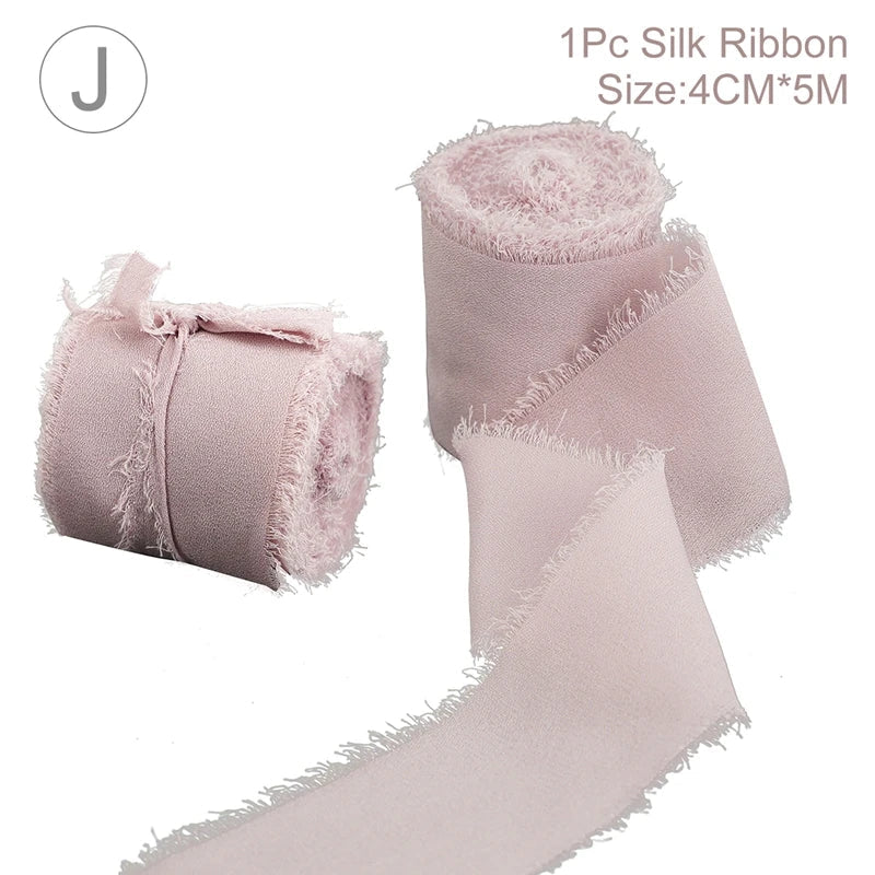 Rynx | 5M Handmade Frayed Edged Satin Chiffon Silk Ribbon - For Wedding Invitations, Bouquets, Birthday Party Decorations, and Gifts