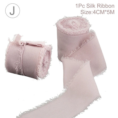 Rynx | 5M Handmade Frayed Edged Satin Chiffon Silk Ribbon - For Wedding Invitations, Bouquets, Birthday Party Decorations, and Gifts