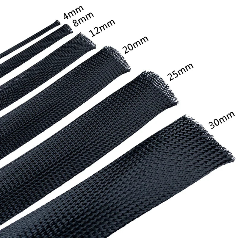Rynx | 10M Black Insulated Braid Sleeving - PET Wire Cable Protection Sleeve, Flame-Retardant Nylon Tube - 4-30mm Tight Cable Gland
