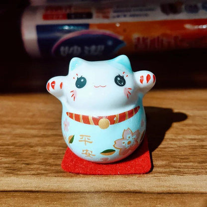 Rynx | Charming Japanese Ceramic Lucky Cat Daruma Figurine for Home Decor and Gifts