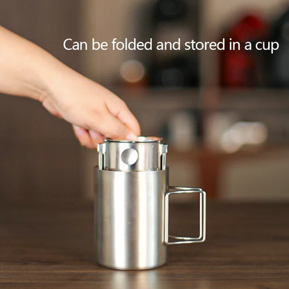 Rynx | 304 Stainless Steel Hanging Ear Coffee Filter Cup - Portable Hand Flush Filter with Filter Paper, Filter-free Funnel Coffee Utensils