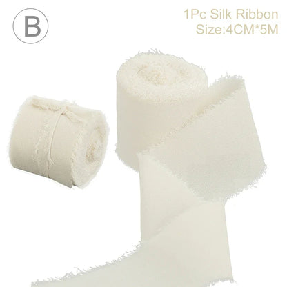 Rynx | 5M Handmade Frayed Edged Satin Chiffon Silk Ribbon - For Wedding Invitations, Bouquets, Birthday Party Decorations, and Gifts